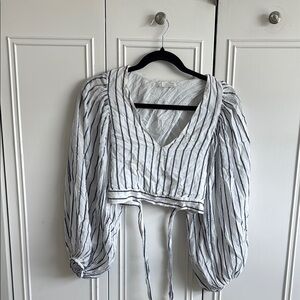 Striped V-Neck Puff Sleeve Top